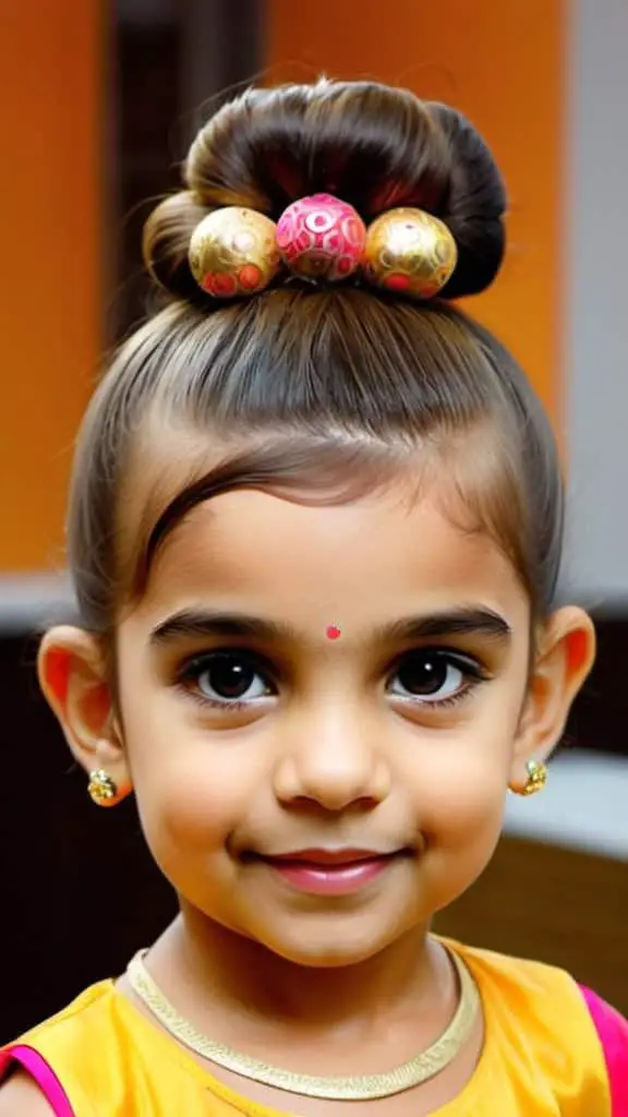 Puff Bun Diwali Hairstyles for kids