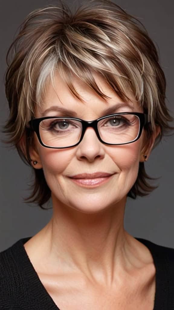 Razor Cut Shag Hairstyles With Glasses For Women Over 70