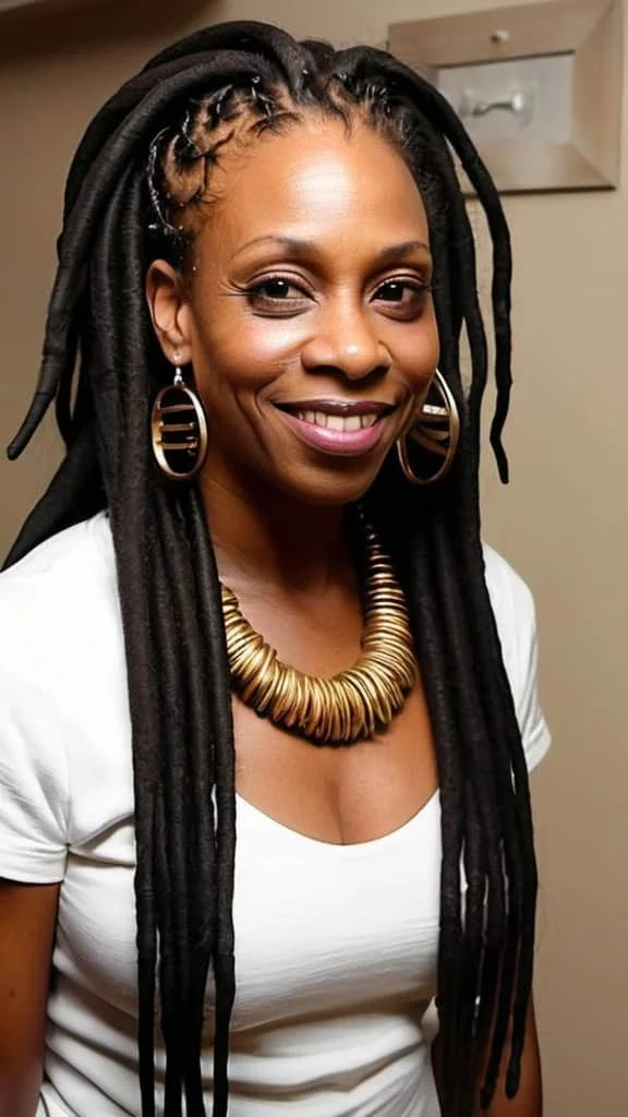 Regal Half-Up Dreadlocks Hairstyles for black women over 50