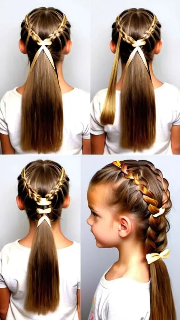 Ribbon Braid Braided Hairstyles for Thanksgiving for kids