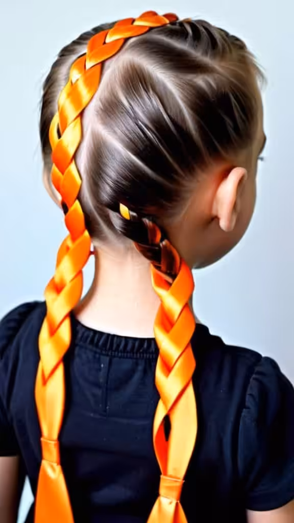 Ribbon Woven Into a Braid Hairstyles for Halloween for kids