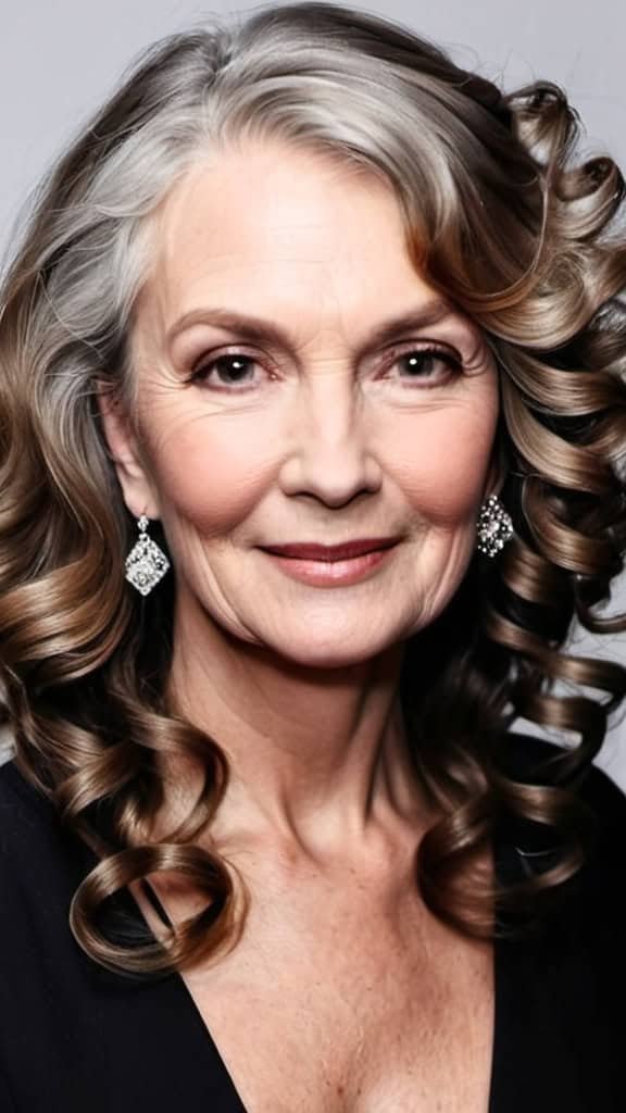 Romantic Curls with Deep Side Part Long Hairstyles For Older Women