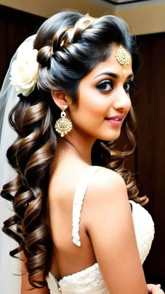 Romantic Outward Curls Indian Wedding Hairstyles for Women