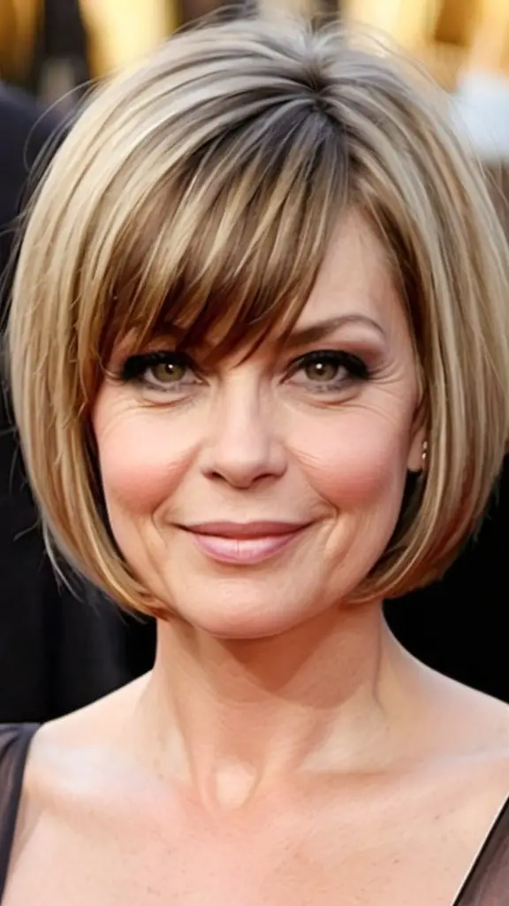 Round Bob with Long Bangs Short Hairstyles For Women Over 40