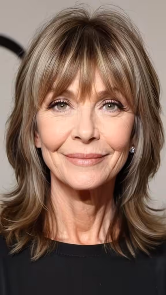 Shag with Curtain Bangs Long hairstyles for women over 50