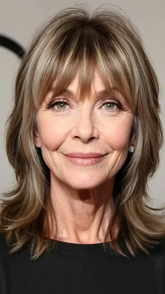 Shag with Curtain Bangs Long hairstyles for women over 50