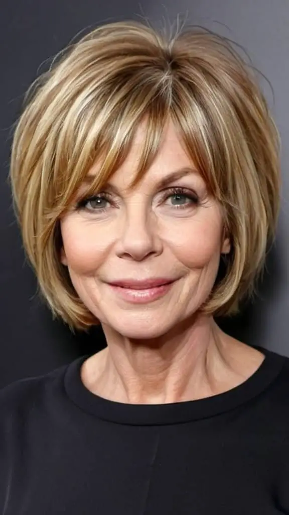 Shaggy Center-Parted Bob Hairstyles for Thin Hair For Women Over 60