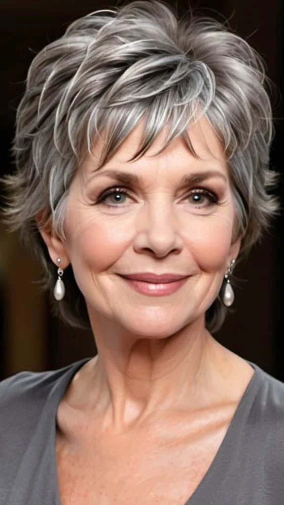 Shaggy Layers Gray Hairstyles For Women Over 60