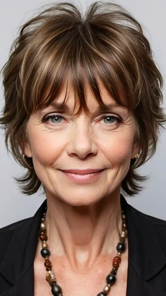 Shaggy Layers with Bangs Wash and Wear Haircuts Over 50