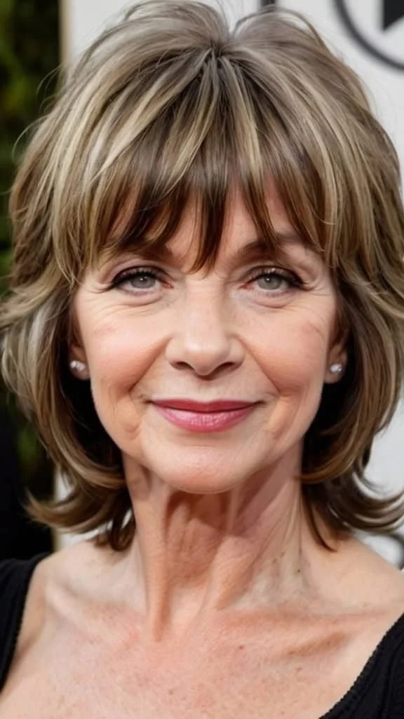 Shaggy Layers with Bangs Medium Length Hairstyles For Woman Over 60