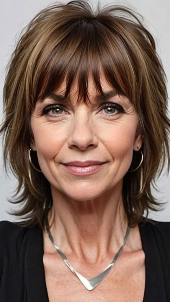 Shaggy Layers with Full Bangs Hairstyles With Bangs For Women Over 40