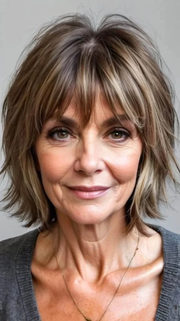 Shaggy Lob with Curtain Bangs Short Hairstyles For Thin Hair For Woman Over 50