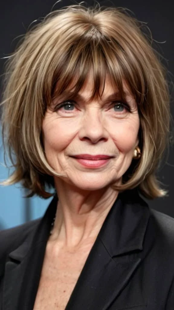 Shaggy Long Bob with Bangs Wash and Wear Hairstyles For Women Over 70