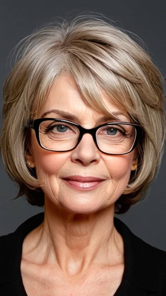Short Bob with Layers Hairstyles With Glasses For Women Over 70