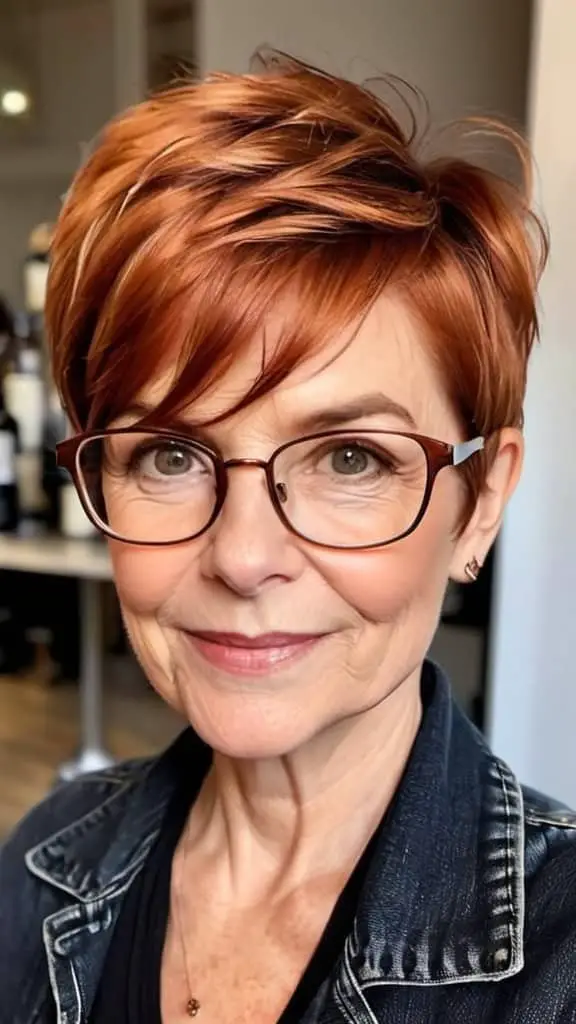 Short Copper Pixie Pixie Hairstyles With Glasses For Woman Over 50