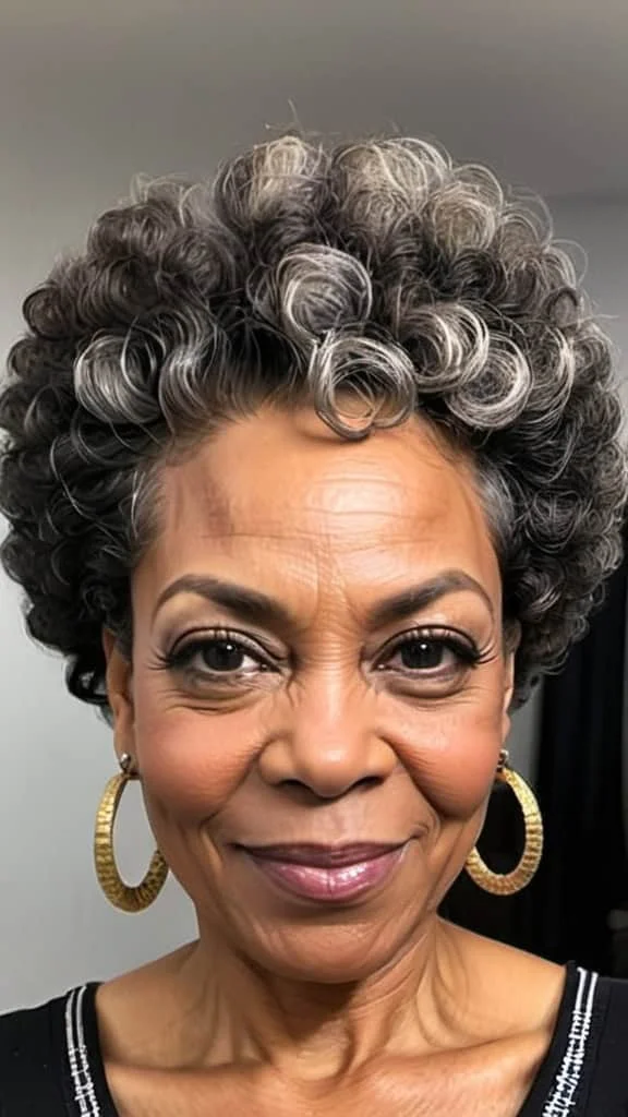 Short Curly Afro Hairstyles for black women over 50