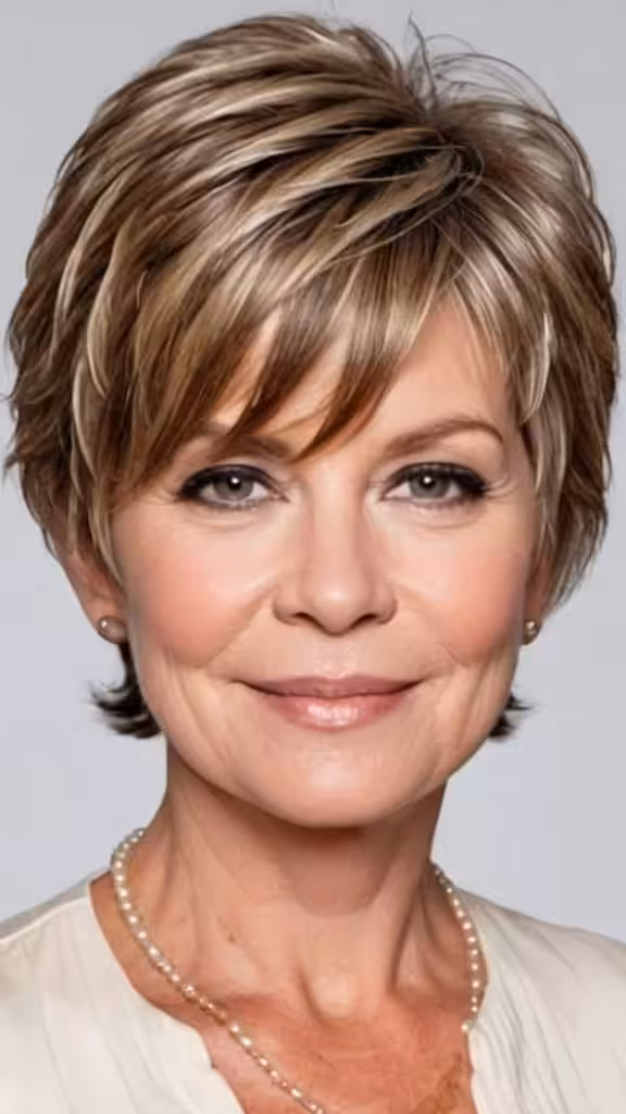 Short Feathered Layers Short hairstyles for round faces over 50