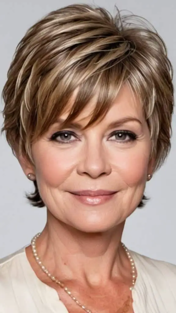 Short Feathered Layers Short hairstyles for round faces over 50