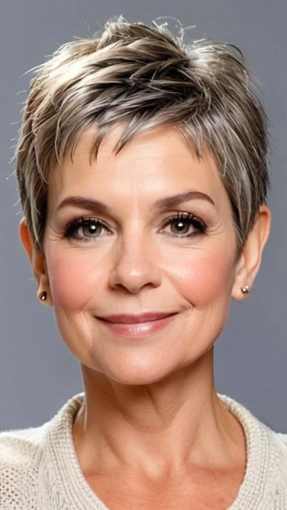 Short Textured Pixie Hairstyles for round faces over 60