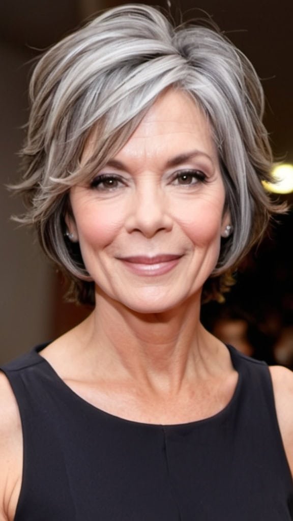 Shoulder Length A-Line Cut Short Gray Hairstyles For Women Over 50