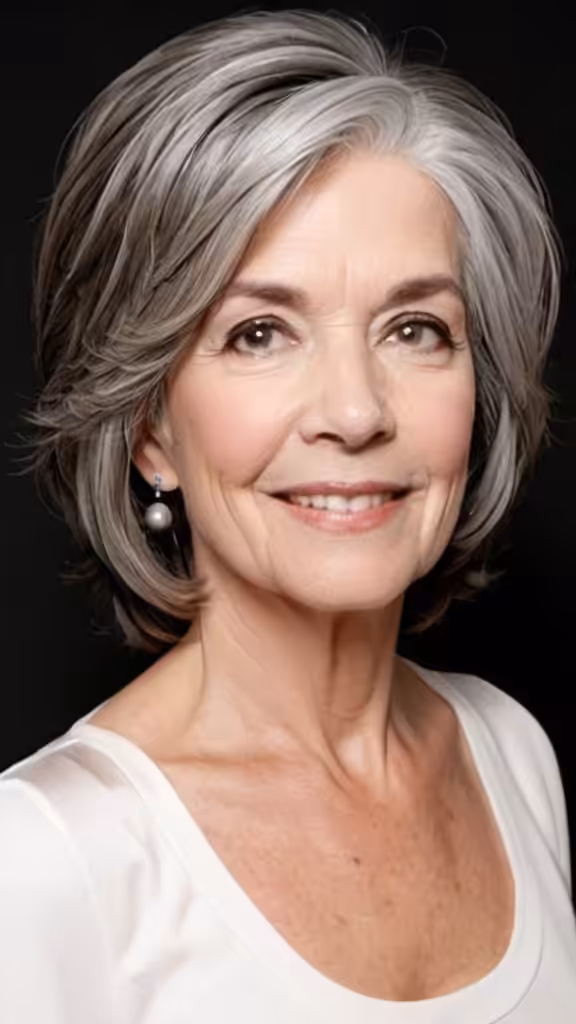 Shoulder-Length Layers Gray Hairstyles For Women Over 70