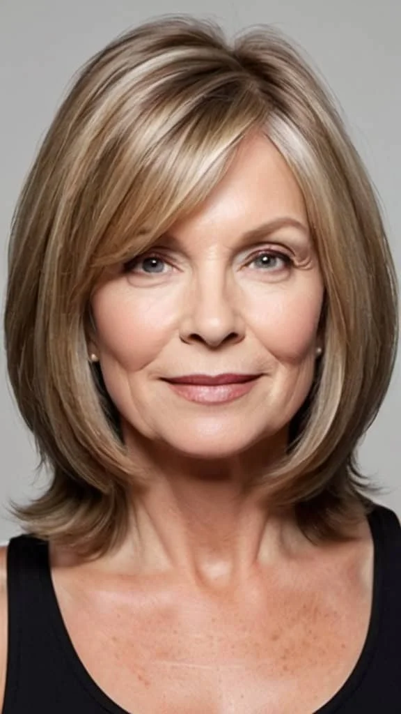 Shoulder Length Layers Hairstyles for round faces over 60