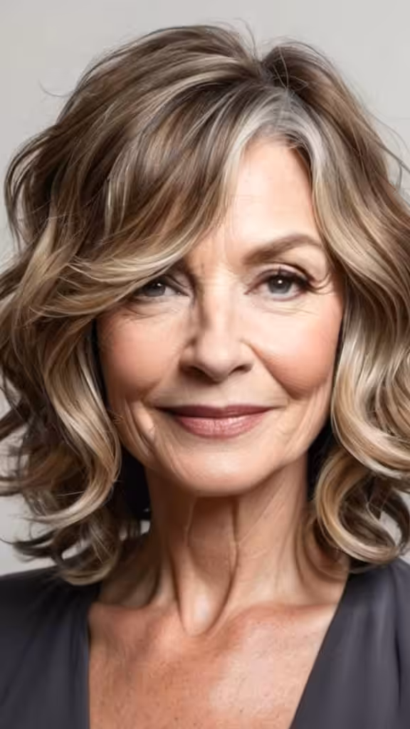 Shoulder-Length Wavy Lob Wavy Hairstyles For Women Over 50