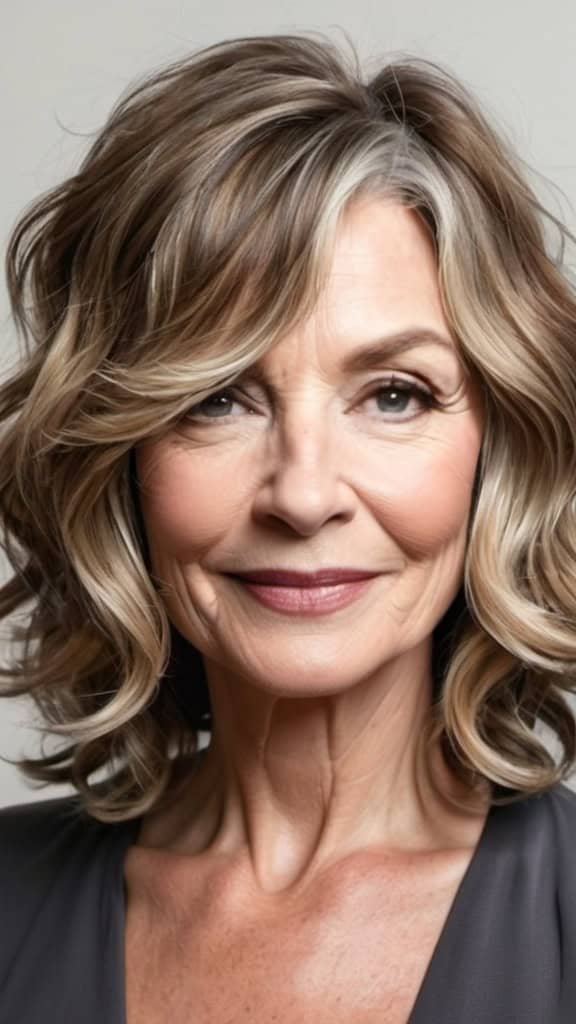Shoulder-Length Wavy Lob Wavy Hairstyles For Women Over 50