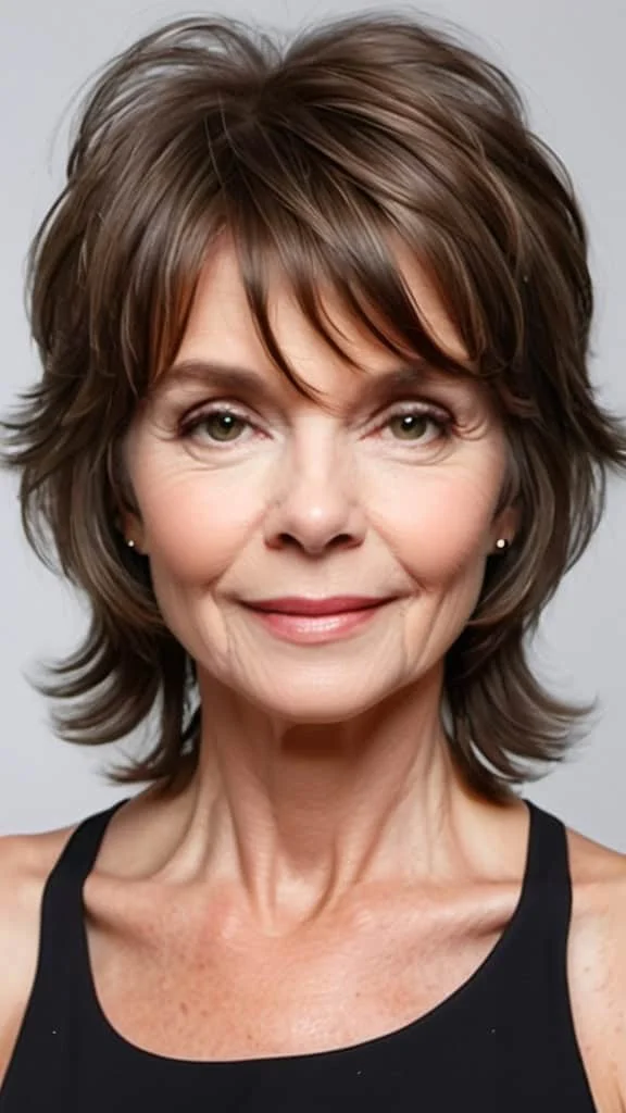 Shoulder-length Shag Wash and Wear Hairstyles For Women Over 70