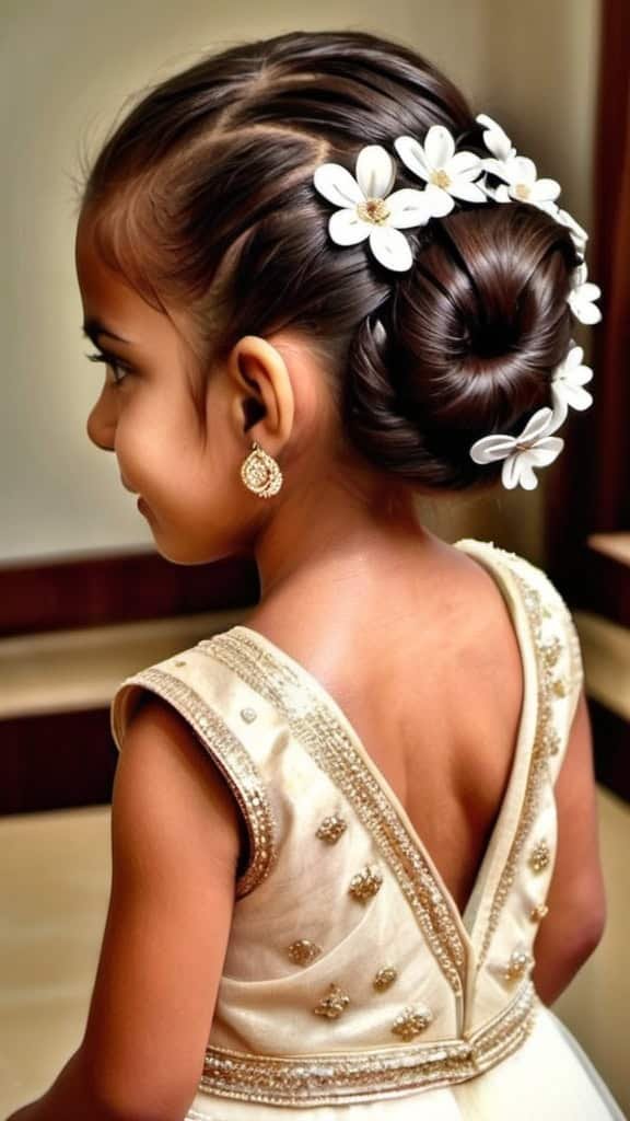 Side Chignon Indian Wedding Hairstyles for Kids