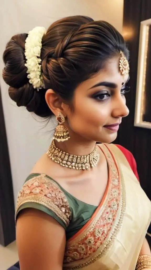 Side Classic Bun Indian Wedding Hairstyles for Women
