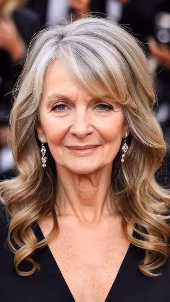 Side Fringe Loose Curls Long Hairstyles For Older Women