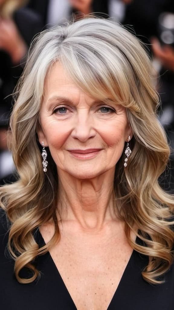 Side Fringe Loose Curls Long Hairstyles For Older Women