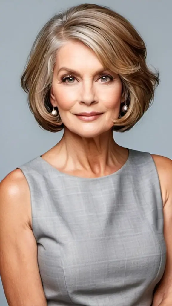 Side Part Wavy Bob Hairstyles for round faces over 60