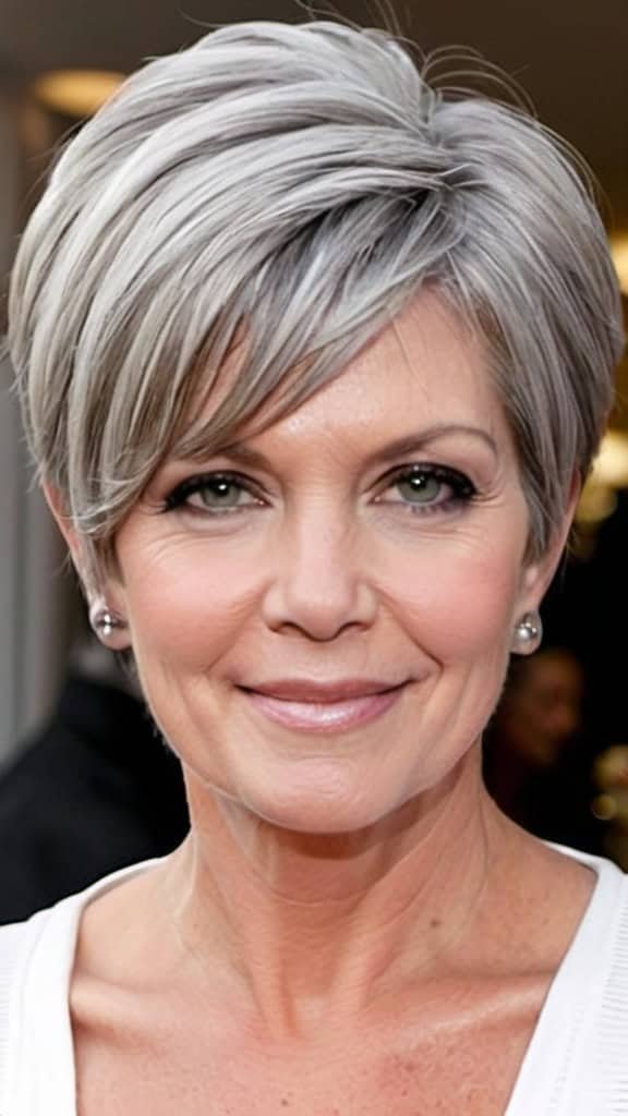 Side Parted Bob Short Gray Hairstyles For Women Over 50