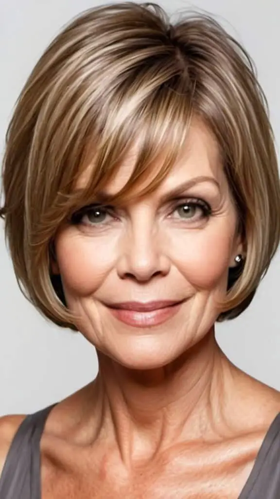 Side Parted Chin-Length Bob Short Hairstyles For Fine Hair For Woman Over 60