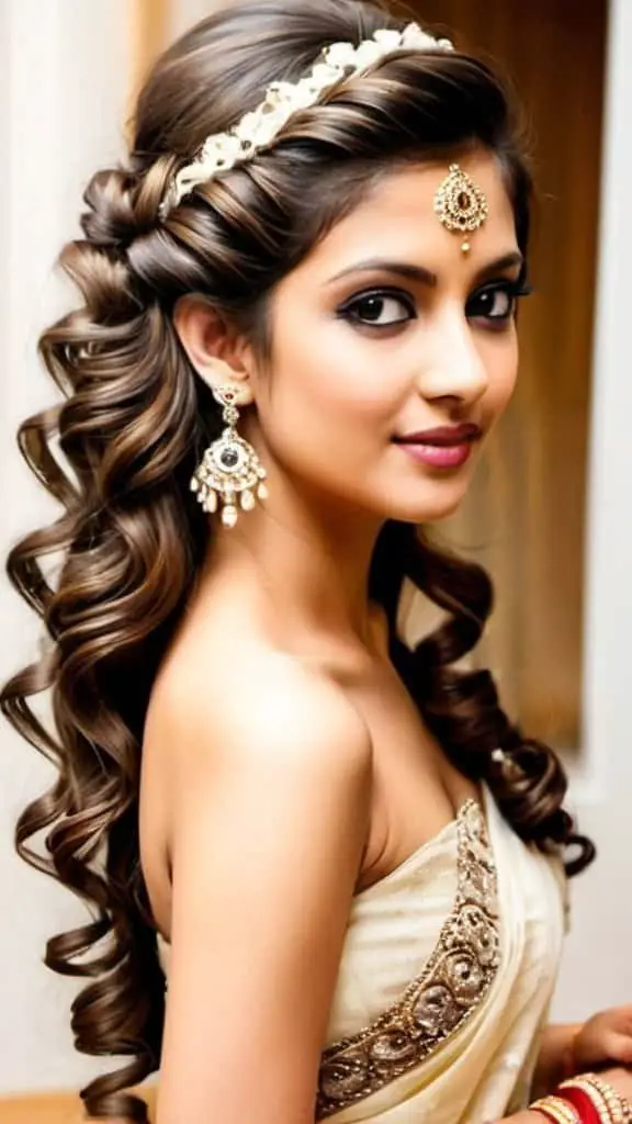 Side Swept Curls Indian Wedding Hairstyles for Women