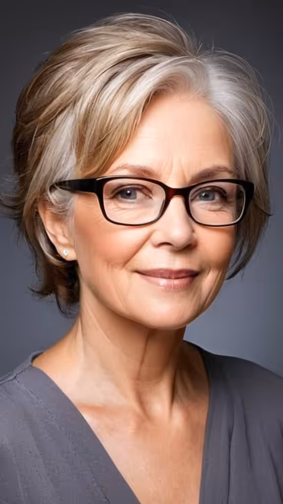 Side-Swept Hair Hairstyles With Glasses For Woman Over 60