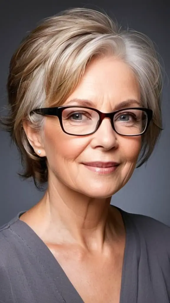 Side-Swept Hair Hairstyles With Glasses For Woman Over 60