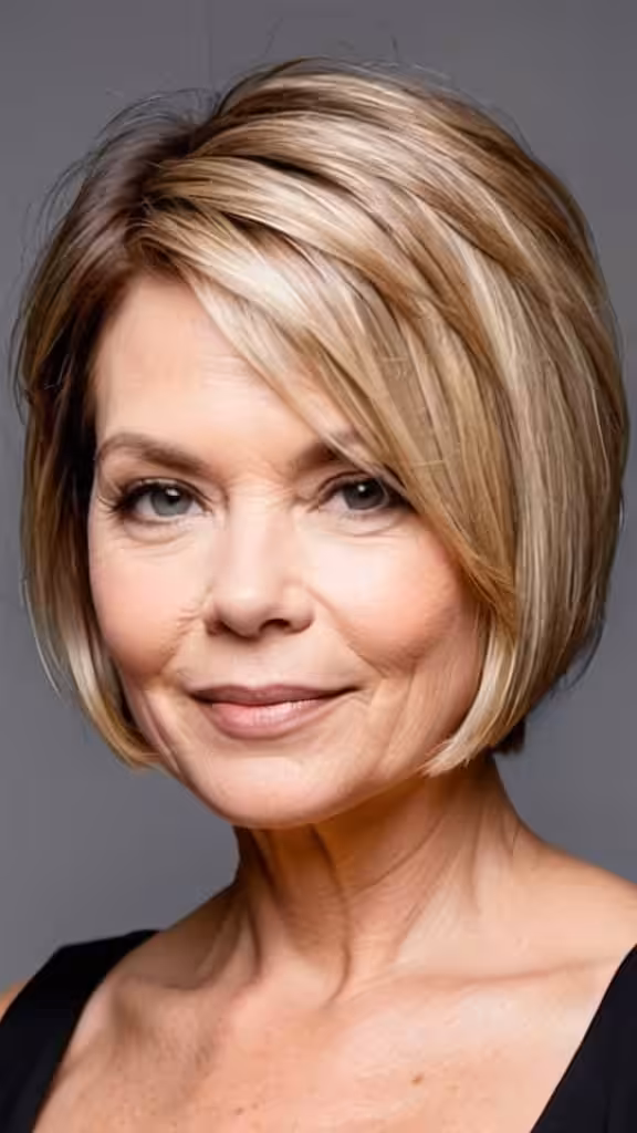 Sideswept Lob Short hairstyles for round faces over 50