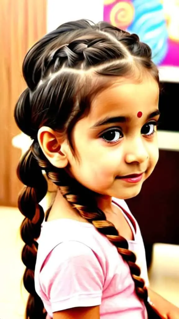 Simple Side Half-Braid Diwali Hairstyles for kids