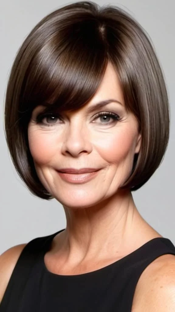 Sleek Bob Hairstyles for round faces over 60