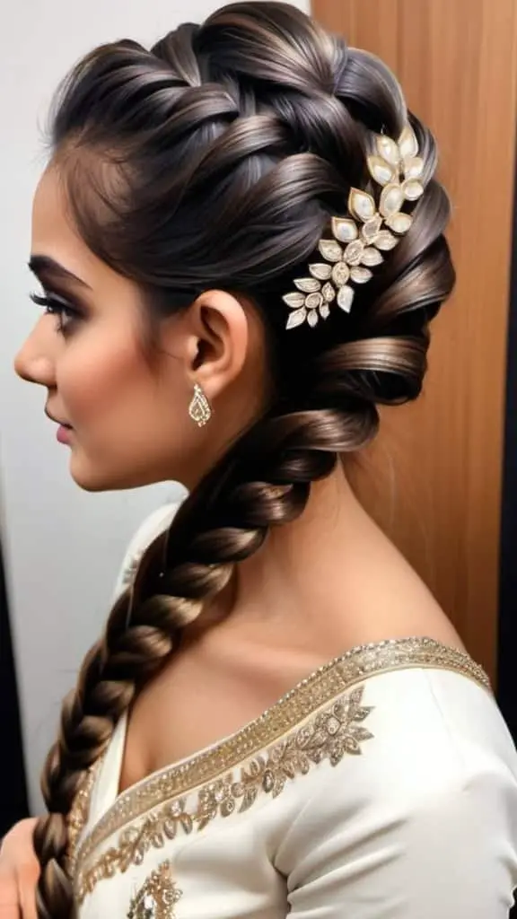 Sleek Braid with Bling Indian Wedding Hairstyles for Girls