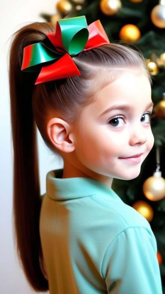 Sleek High Ponytail Christmas Hairstyles for Kids