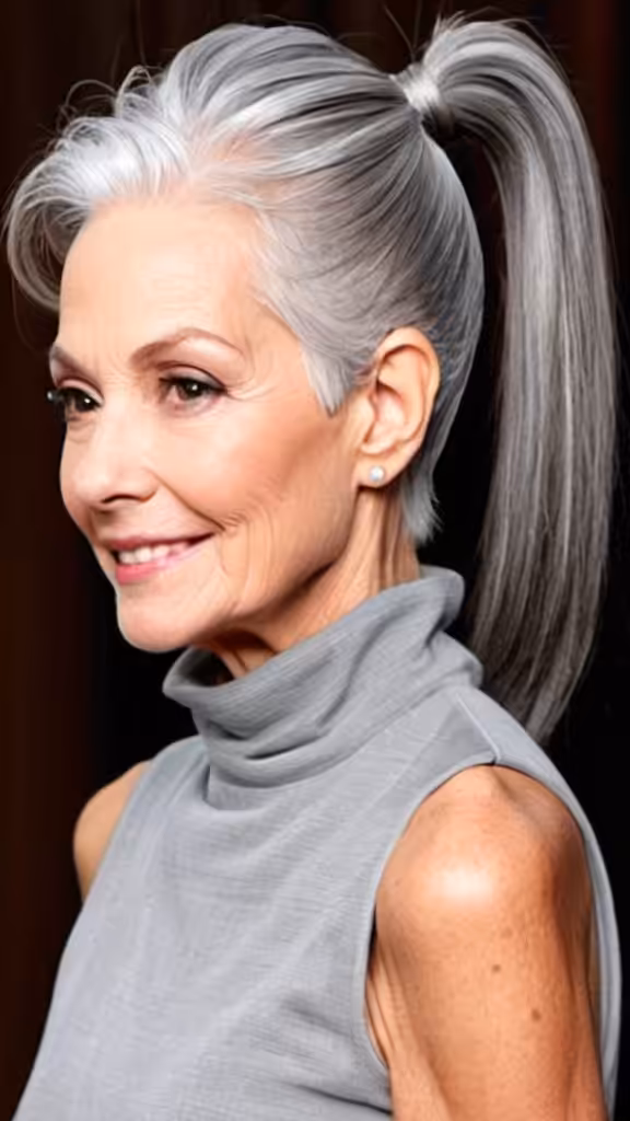 Sleek Ponytail Gray Hairstyles For Women Over 70
