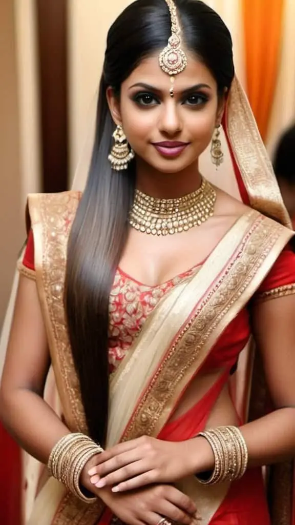 Sleek Straight Hair Indian Wedding Hairstyles for Girls