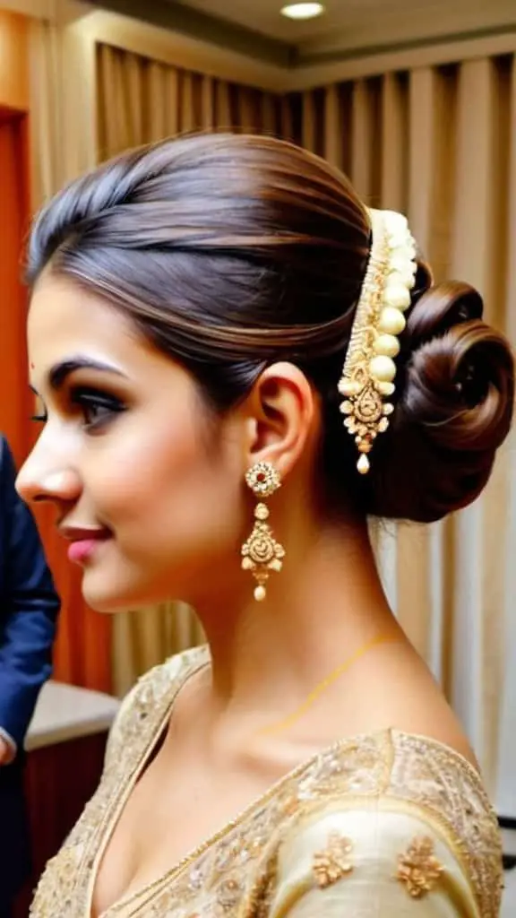 Smooth Low Side Bun Indian Wedding Hairstyles for Girls