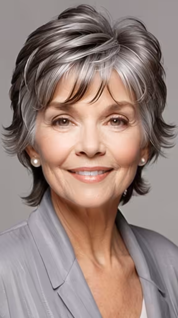 Smooth Shag Gray Hairstyles For Women Over 70