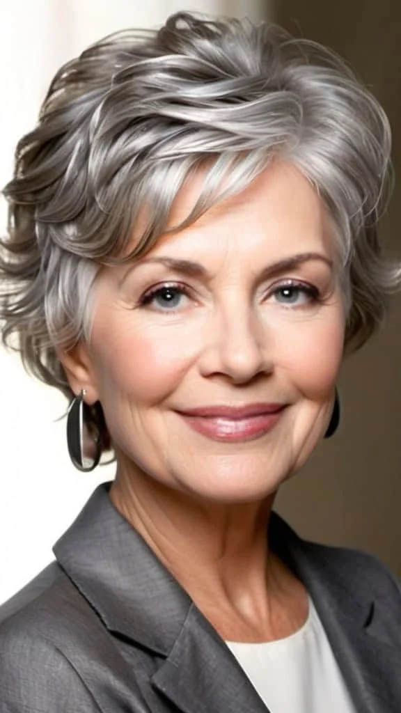 Smooth Wavy Blowout Gray Hairstyles For Women Over 60