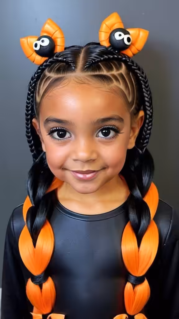Spider Braids Hairstyles for Halloween for kids